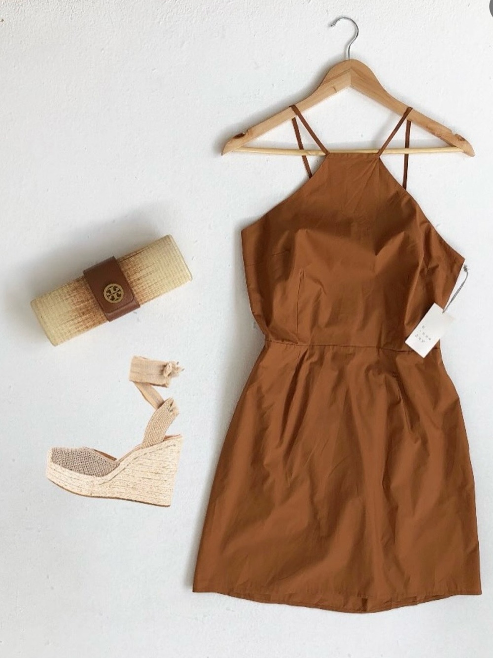 Tan Halter Sundress with Spaghetti Straps